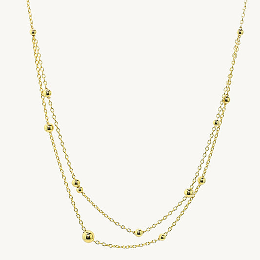 14K Globes Two Layer Chain Necklace 18" Jewelmak Shop