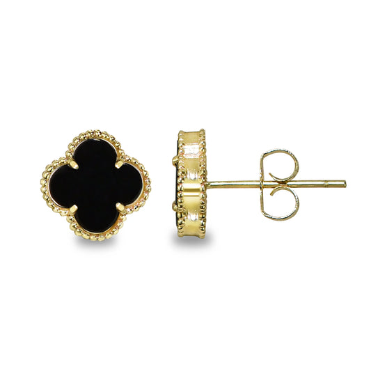 14k Yellow Black Onyx Clover Post Earrings Jewelmak Shop