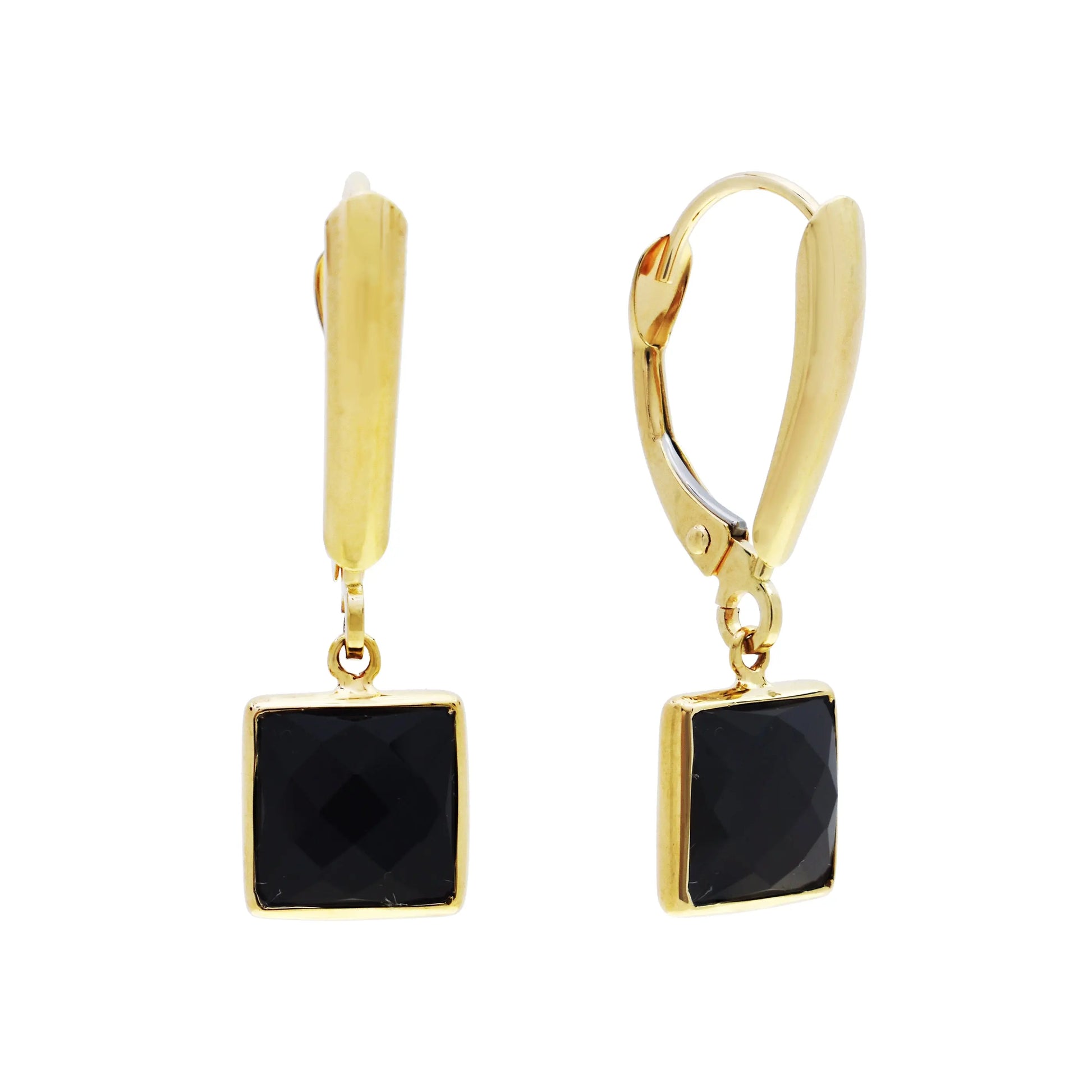14k Yellow Gold Black Onyx Bezel Leveback Earrings Jewelmak Shop