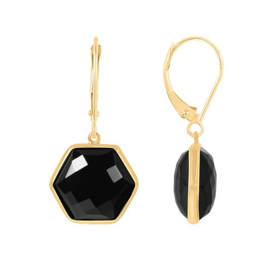 14k Yellow Gold Black Onyx Hexagon Leverback Earring Jewelmak Shop