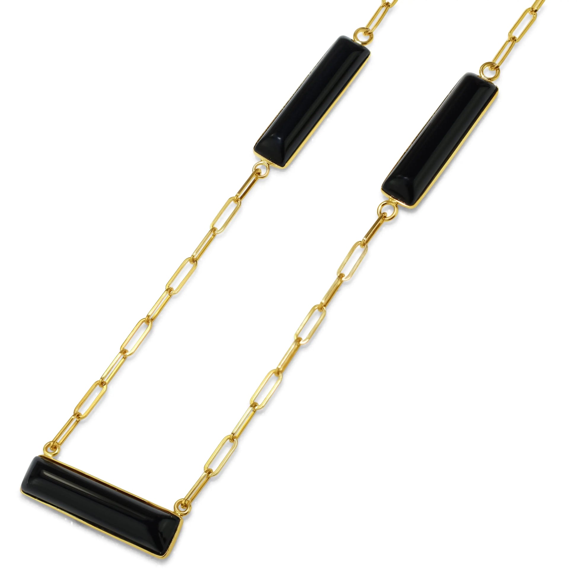 14k Yellow Gold Black Onyx Paperclip Chain Necklace Jewelmak Shop