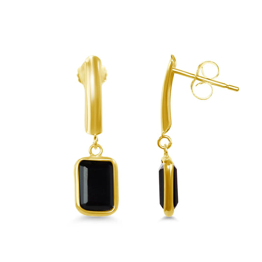 14k Yellow Gold Black Onyx Rectangel Bezel Bar Post Earring Jewelmak Shop