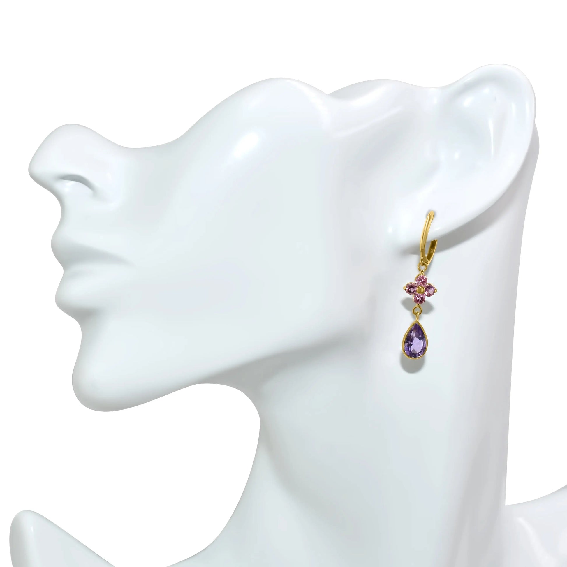 14k Yellow Gold Pink Sapphire and Amethyst Hoop Earring Jewelmak Shop