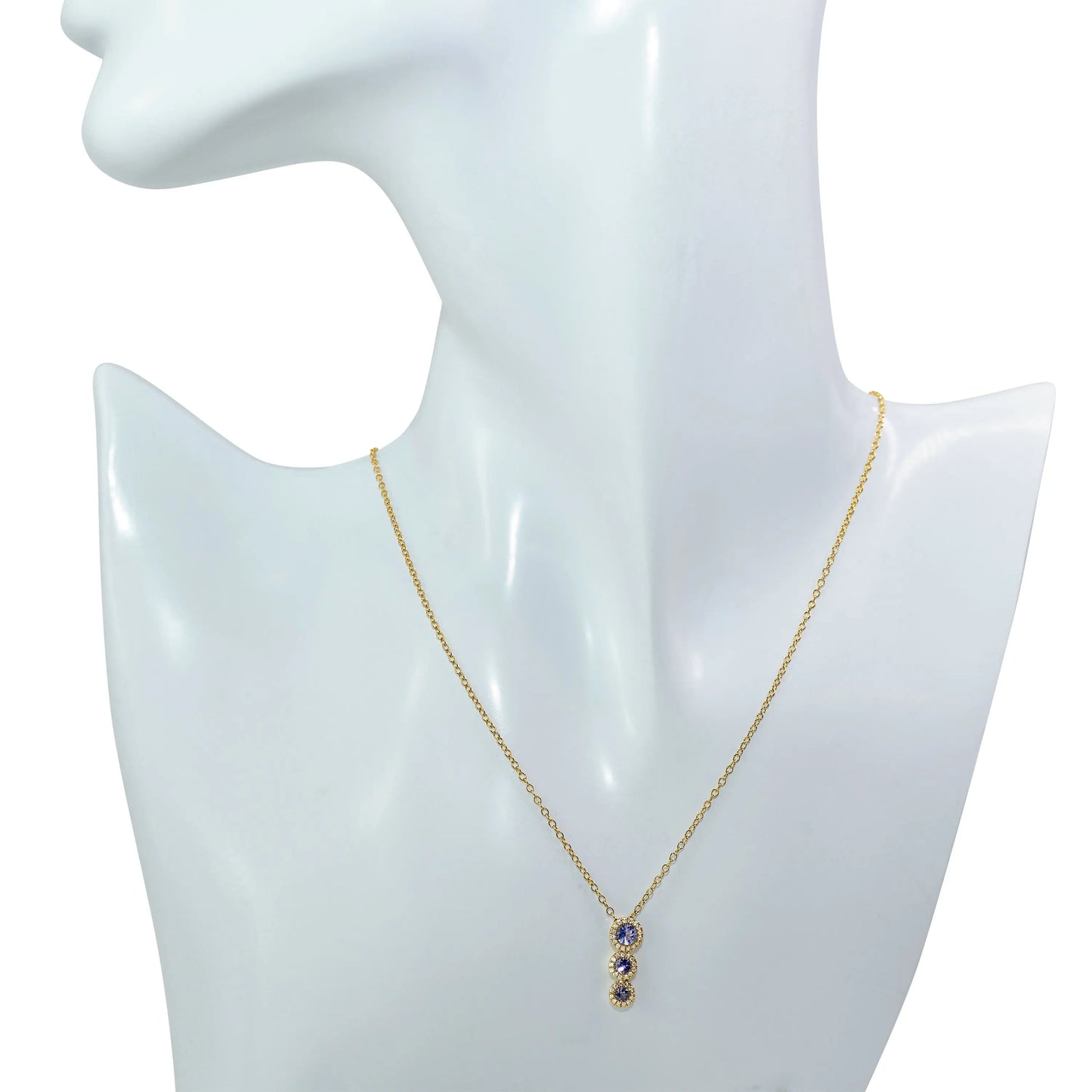 14k Yellow Gold Tanzanite VS Diamond Triple Round Pendant Necklace 17" Jewelmak Shop