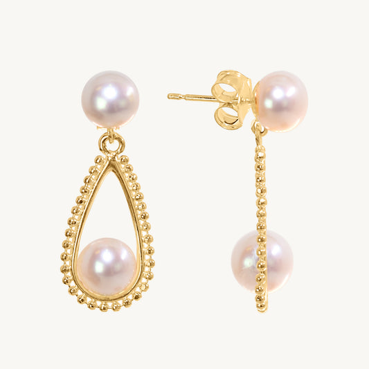 14k White Pearl Open Pear Drop Button Top Earring