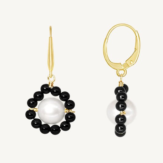 Carly Black Onyx & Pearl Earrings Jewelmak Shop