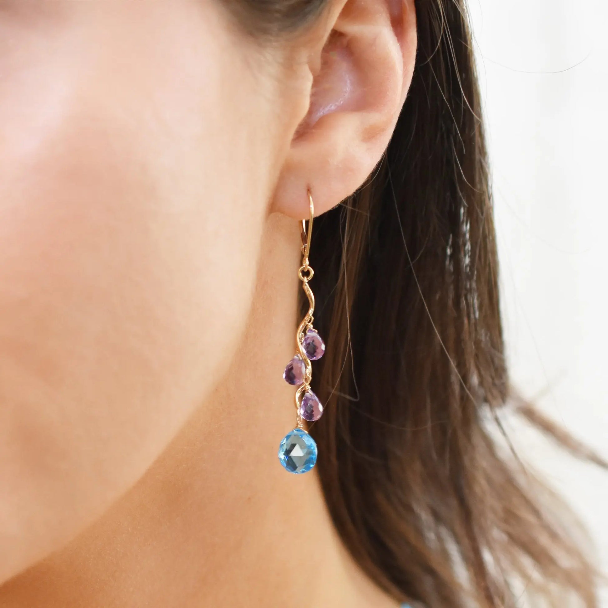 Delphine Blue Topaz & Amethyst Earrings Jewelmak Shop