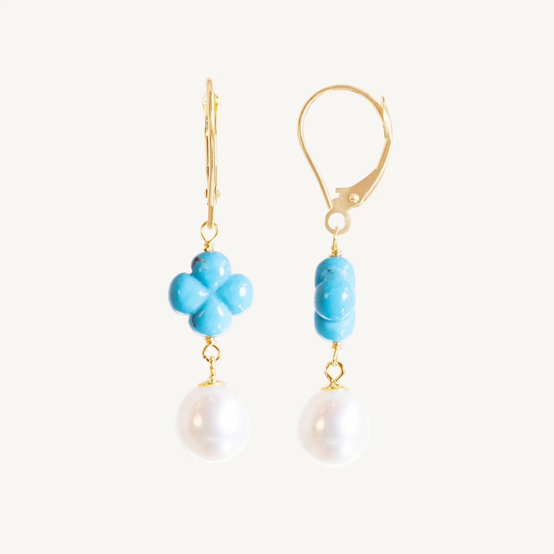 Paisley Pearl & Turquoise Flower Earrings Jewelmak Shop