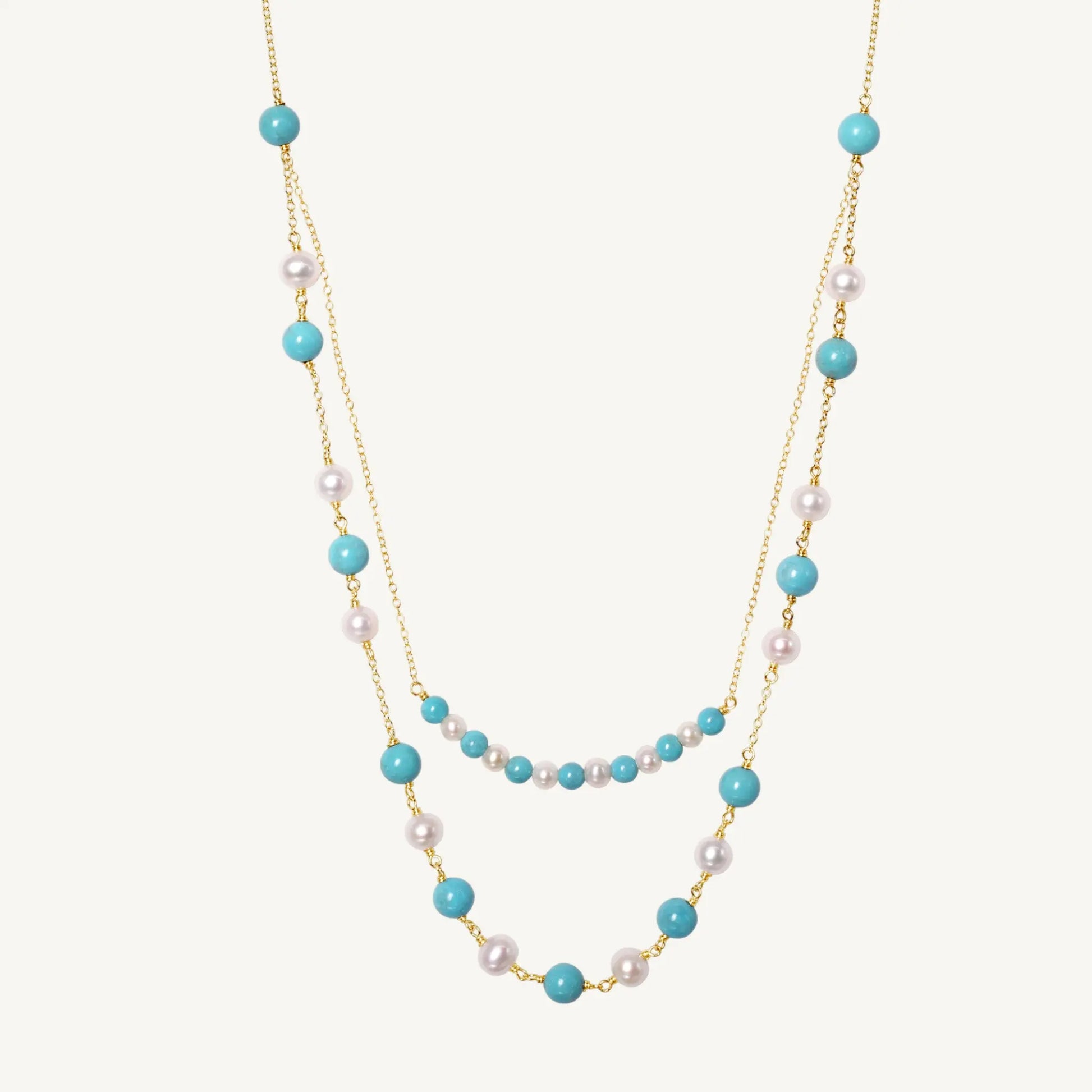 Sabriya 2 Row Turquoise & Pearl Necklace Jewelmak Shop