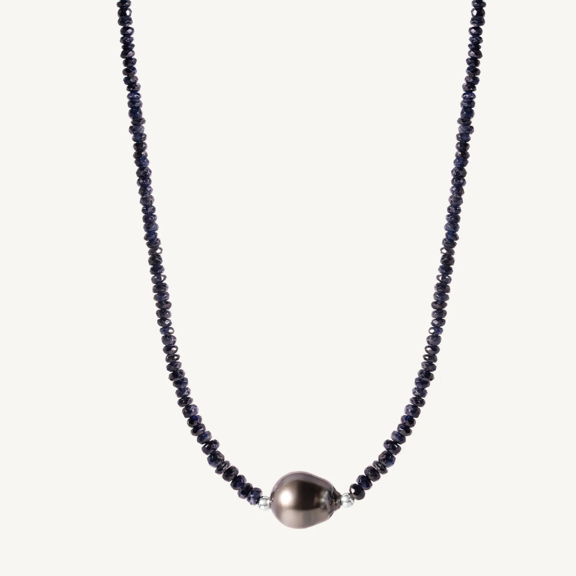 Tatia Blue Sapphire & Tahitian Freshwater Pearl Necklace 17" Jewelmak Shop