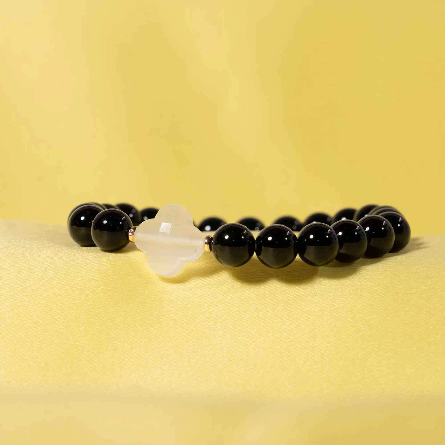 14k Black Onyx Moonstone End Stretch Bracelet 7.5" Jewelmak Shop