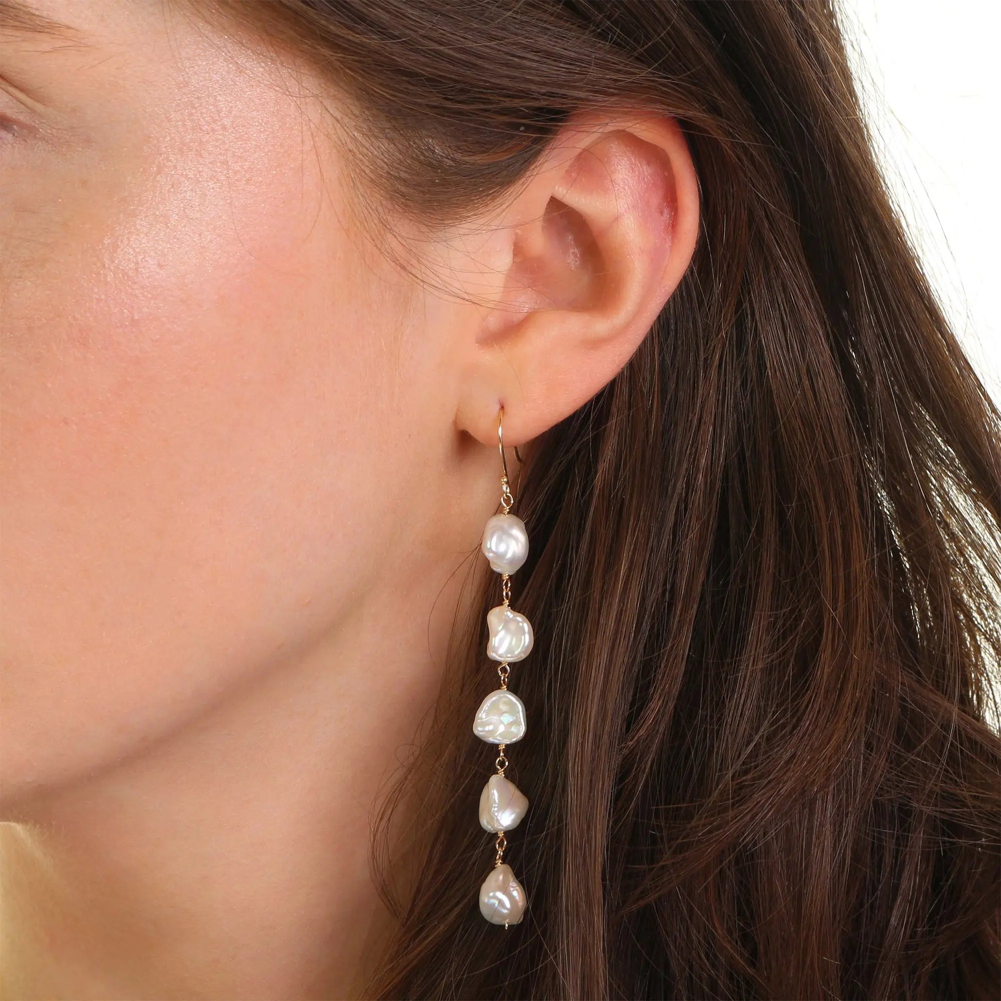 14k Keshi Pearl Linear Drop Hook Earrings Jewelmak Shop