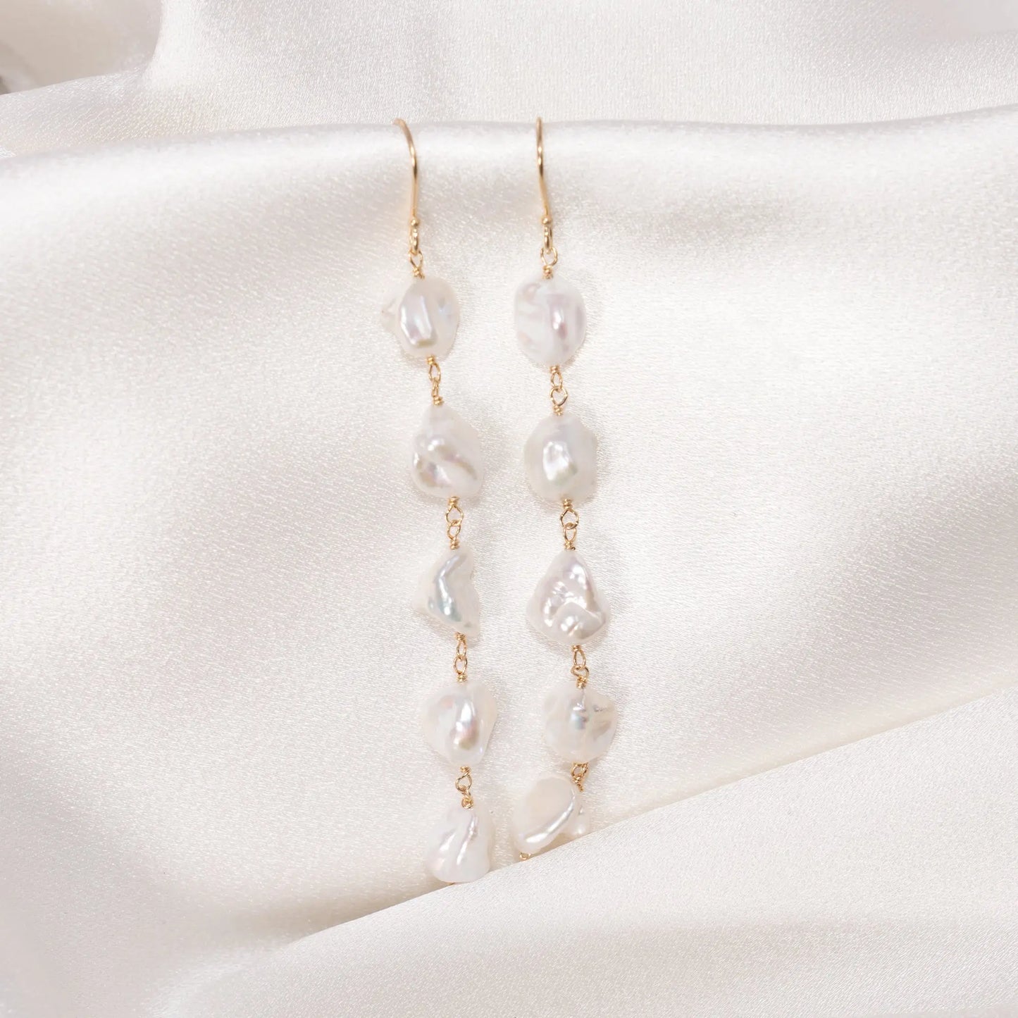 14k Keshi Pearl Linear Drop Hook Earrings Jewelmak Shop