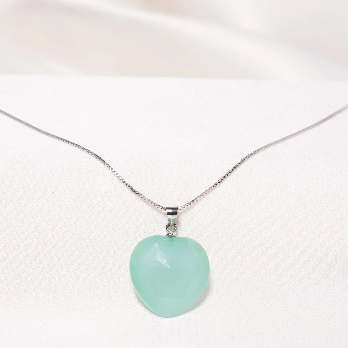 Sterling Silver Blue Chalcedony Heart Necklace 18" Jewelmak Shop
