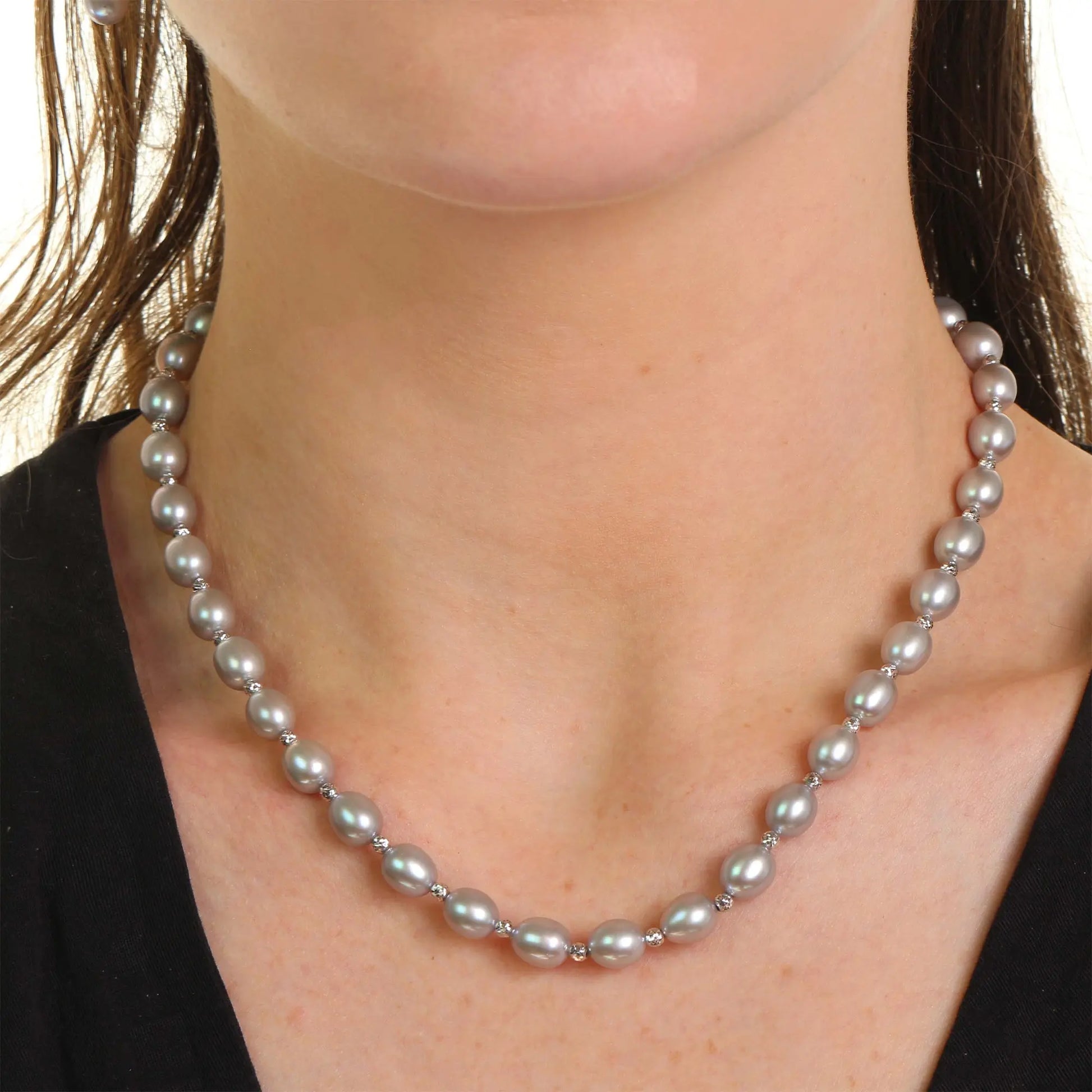 Sterling Silver Grey Freshwater Pearl 1X1 Necklace 18" Jewelmak Shop