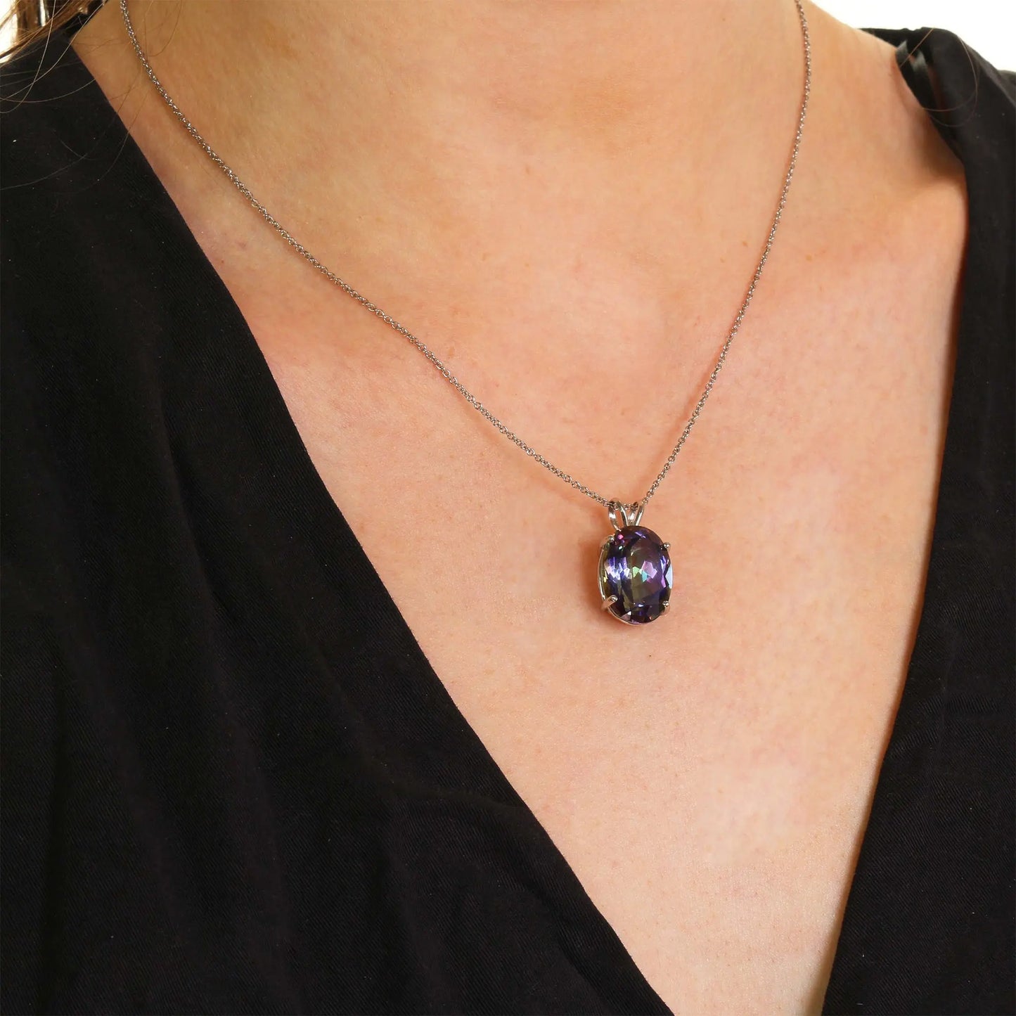 Sterling Silver Purple Mystic Topaz Oval Pendent Necklace 18" Jewelmak Shop