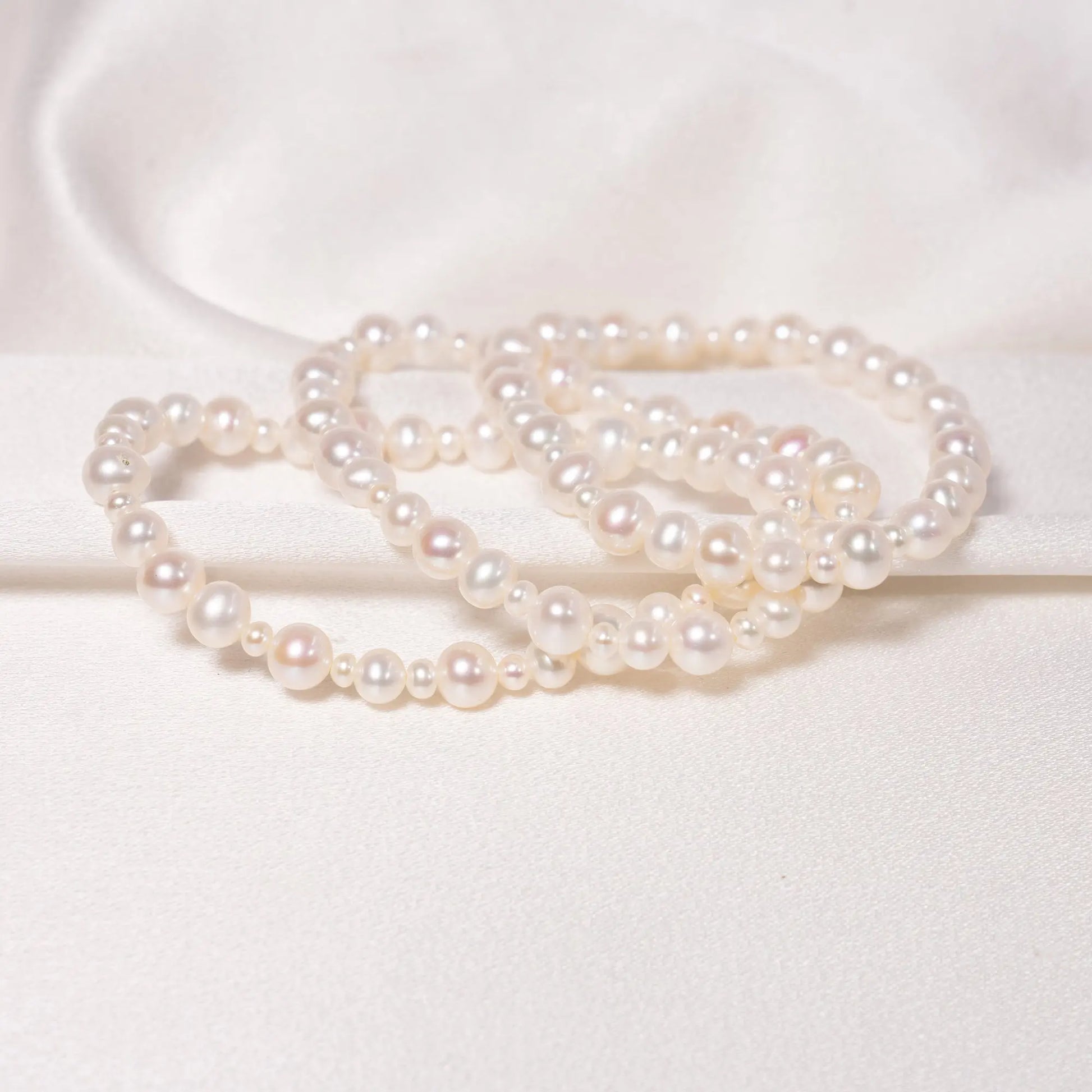 White Freshwater Pearl Stretch Bracelet 3 Pc Set 7" Jewelmak Shop